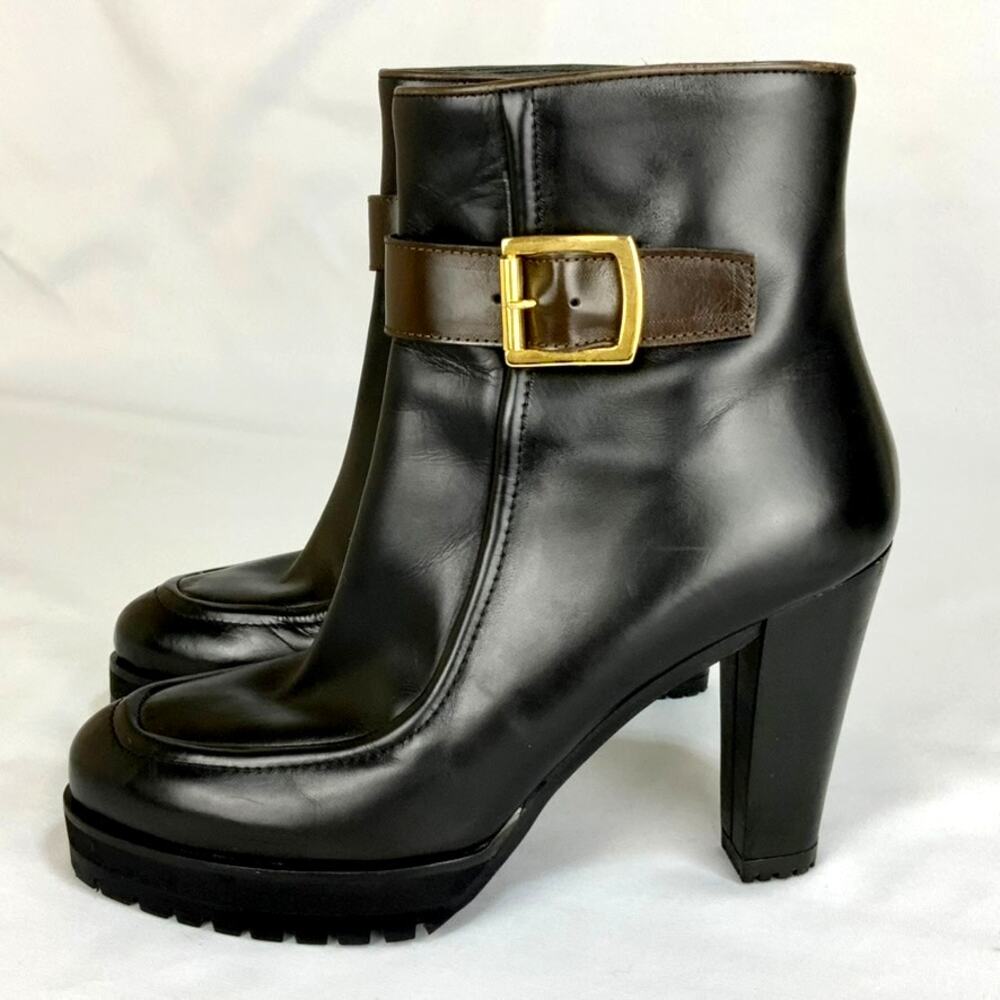 C.doux Menorca Leather Platform Heeled Ankle Boots Black Women's Size 8/8.5 - Picture 2 of 8